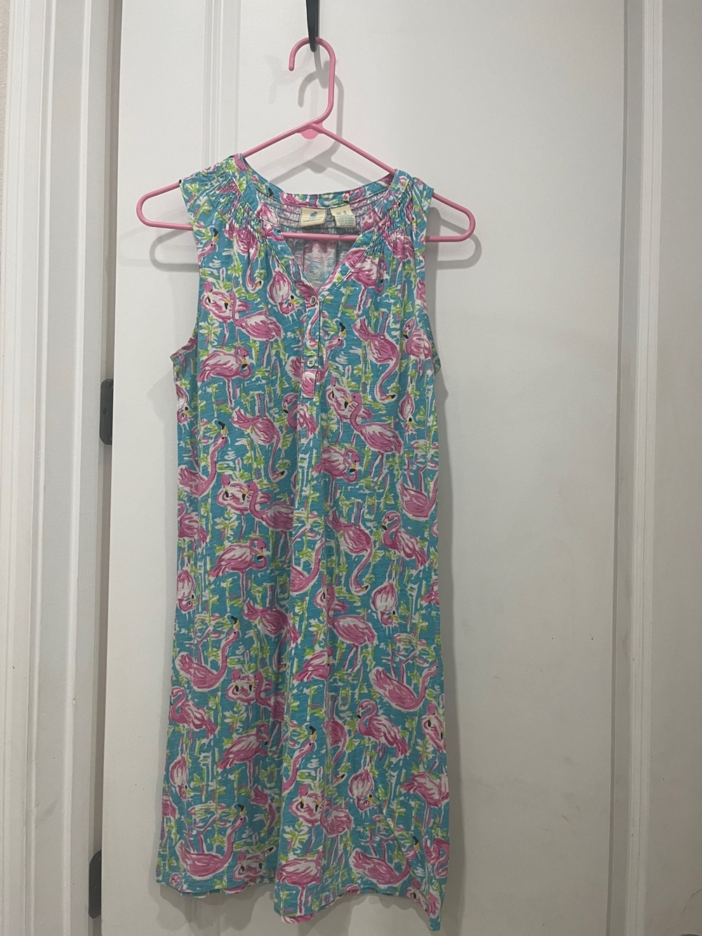 Caribbean Joe Flamingo Tropical Shift Dress Medium | Pink Blue Sleeveless Beach - Picture 7 of 16